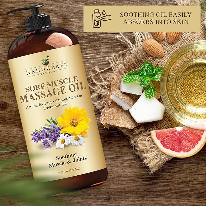 Handcraft Blends Sore Muscle Massage Oil 8 Fl Oz - Moisturizing Body Oil for Massage Therapy - Made with Arnica Extract, Chamomile, Lavender, Peppermint Oils - Bloomnest