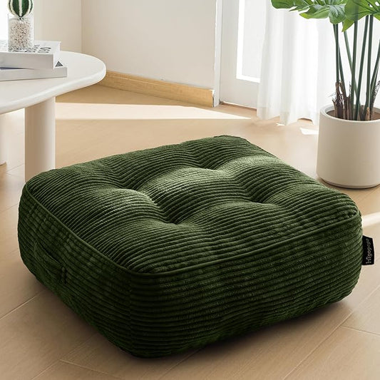 8" Washable Floor Pillow Cushion for Adults, Meditation Cushion Pillow, Large Square Floor Sitting, Removable Tufted Corduroy Cover, for Tatami Living Room or Yoga, 22x22 Inch, Machine Washable - Bloomnest
