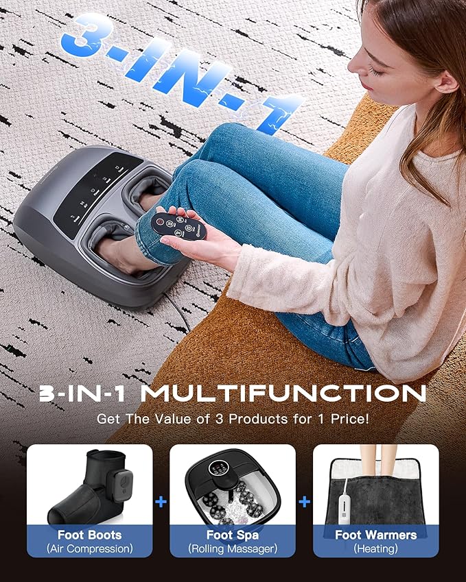 KINGJOY Foot Massager with Heat for Neuropathy, [2025 Upgraded], Deep Kneading Shiatsu Foot Massager for Plantar Fasciitis, Fits Up to Men Size 14, Gifts for Women Mom Men Dad Seniors - Bloomnest