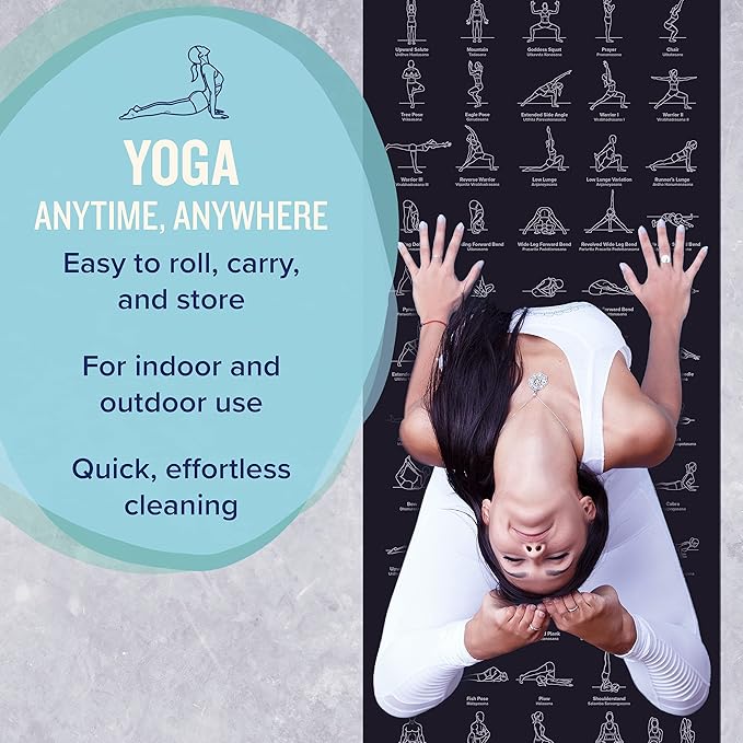 NewMe Fitness Yoga Mat for Women and Men - Large, 5mm Thick, 68 Inch Long, Non Slip Exercise Mats w/ 70 Printed Yoga Poses for Pilates, Workout and Stretching - Home and Gym Essentials - Bloomnest