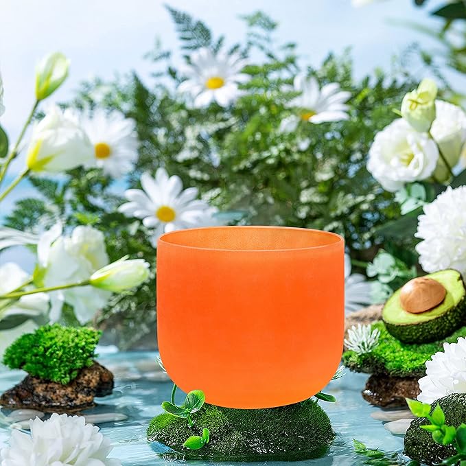 TOPFUND 440 Hz Orange D# Note Crystal Singing Bowl Navel Chakra 10 inch with Heavy Duty Carrying Case and Suede Mallet