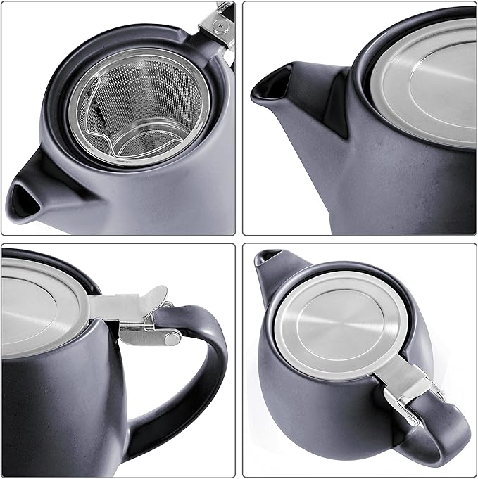 Tealyra - Pluto Porcelain Small Teapot Black - 18.2-ounce (1-2 cups) - Matte Finish - Stainless Steel Lid and Extra-Fine Infuser To Brew Loose Leaf Tea - 540ml - Bloomnest