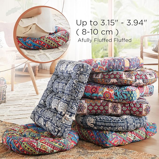 Codi Meditation Floor Pillow, Boho Pillows Seating for Adults and Kids, Large Round Cushion for Yoga Living Room Tatami Sitting, Memory Foam Added, 22x22 Inch, Multi Blaidiere - Bloomnest