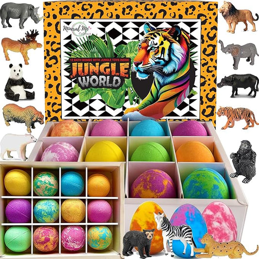 Bath Bombs for Kids with Surprise Inside- 12 pk Kids Bath Bombs with Jungle Toys, Organic, Natural, Skin-Moisturizing Bubble BathBombs. Stocking Stuffers Christmas Gifts for Boys, Girls, Toddlers - Bloomnest