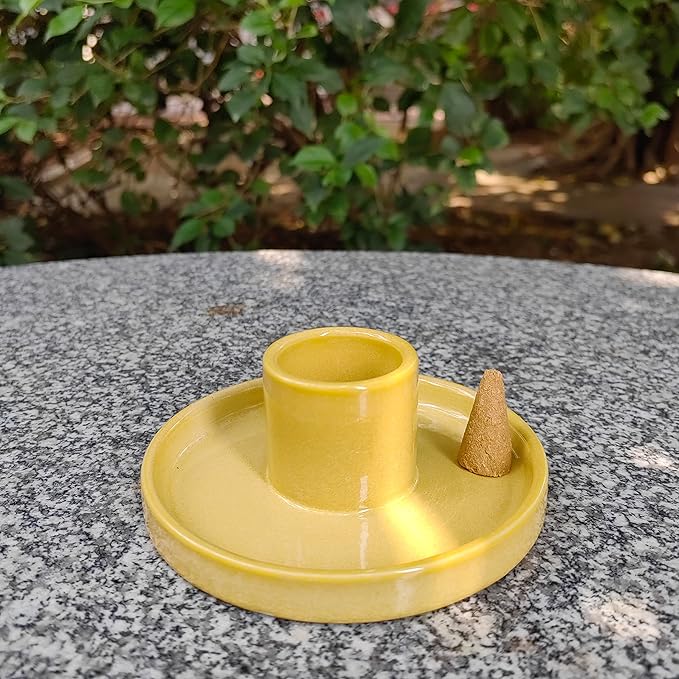White Sage Incense Holder, Palo Santo Holder, Ceramic Sage Incense Holder and Sage Smudge Bowl for Cleansing, Smudging, and Meditation, Yellow Lestino