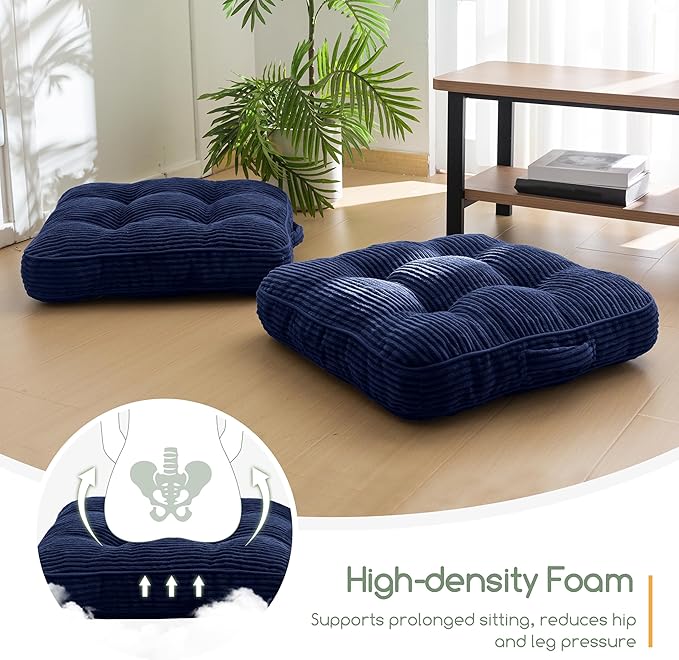 HIGOGOGO Washable Floor Pillow Cushion for Adults, Meditation Cushion Pillow, Large Square Floor Sitting, Removable Tufted Corduroy Cover, for Tatami Living Room or Yoga, 22x22 Inch, Machine Washable - Bloomnest