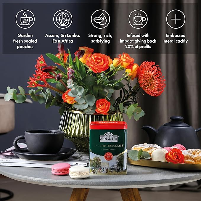 Ahmad Tea Caddy Gift Tin, English Scene, English Breakfast, 100 Gram - Bloomnest