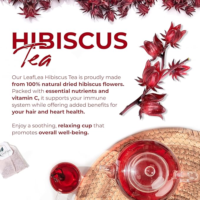 LeafLea 80 Hibiscus Tea Bags, 100% Natural Hibiscus Flowers, Caffeine-Free Herbal Tea, Red Hibiscus Flower Tea Bags, Te de Hibisco Natural, Sugar-Free, Non-GMO, Gluten-Free, Vegan (Pack of 2) - Bloomnest