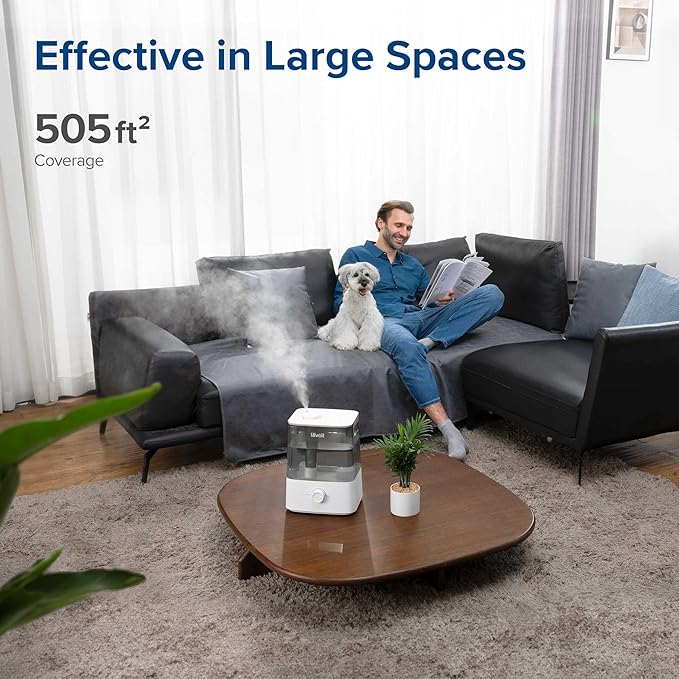 LEVOIT Classic300 Ultrasonic Top Fill Humidifier, Extra Large 6L Tank Last 60-Hour - Super Quiet, Easy to Use and Clean, 360° Rotation Nozzle, Simple Knob Control, Handle, Auto Shut Off, Gray - Bloomnest