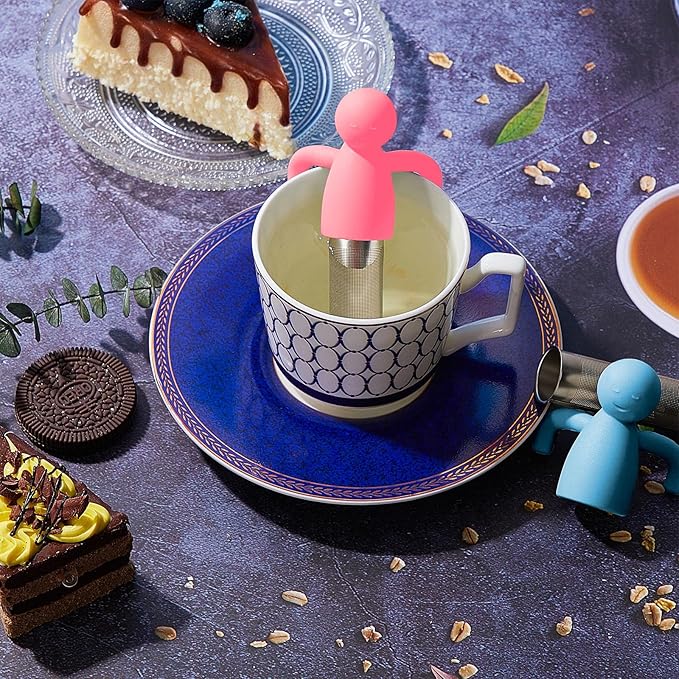 2 Pieces Tea Infuser for Loose Tea Cute Fine Mesh Tea Strainer Stainless Steel Tea Filter Ball Tea Diffuser Steeper for Teacups Teapots (Blue, Pink)