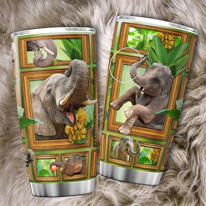 Elephant Tumbler With Lid 20 Oz Cute Elephants Gifts For Women Stainless Steel Travel Cup With Animal Funny Elephant Items For Elephant Lovers Insulated Coffee Mug For Her - Bloomnest