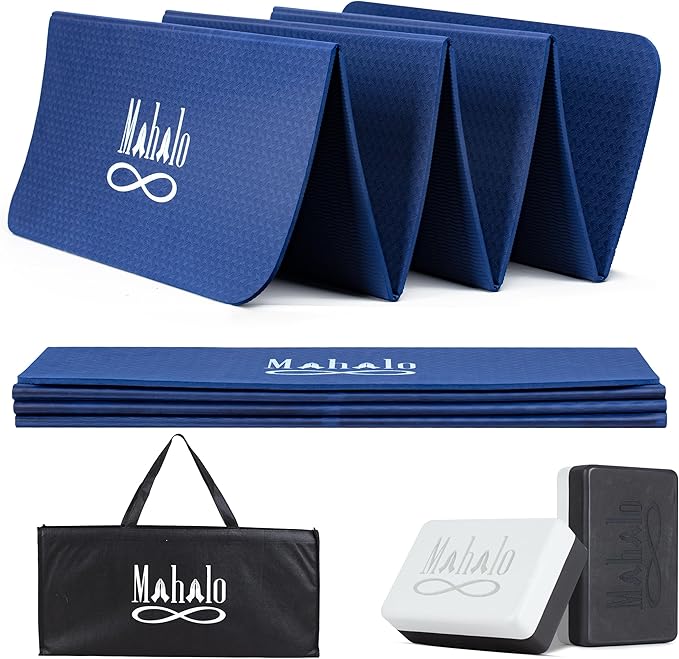 Foldable Yoga Mat + Carry Bag, 6mm 7-fold Workout Mat, Easy to Store, Anti-Slip Folding Exercise Mat for Yoga, Pilates, Home Workouts, and Floor Exercises - Bloomnest