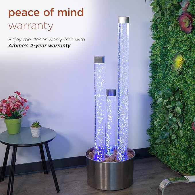 Alpine Corporation MLT166SL 3 Tier Indoor and Outdoor Water Acrylic Bubble Fountain for Home, Office, and Patio Decor, with Remote and 16 Color LED Lights, 54", Silver Base - Bloomnest