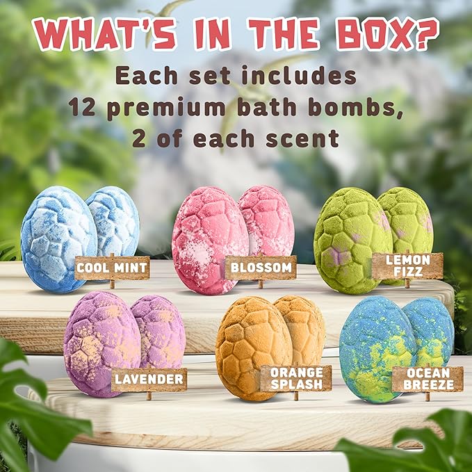 All Natural Bath Bombs for Kids with Surprise Toys Inside with Child Safe Dino Diffusers- 12 Pack Organic Dinosaur Bath Bombs with Toys Inside - Dino Bath Bomb for Kids - Bloomnest