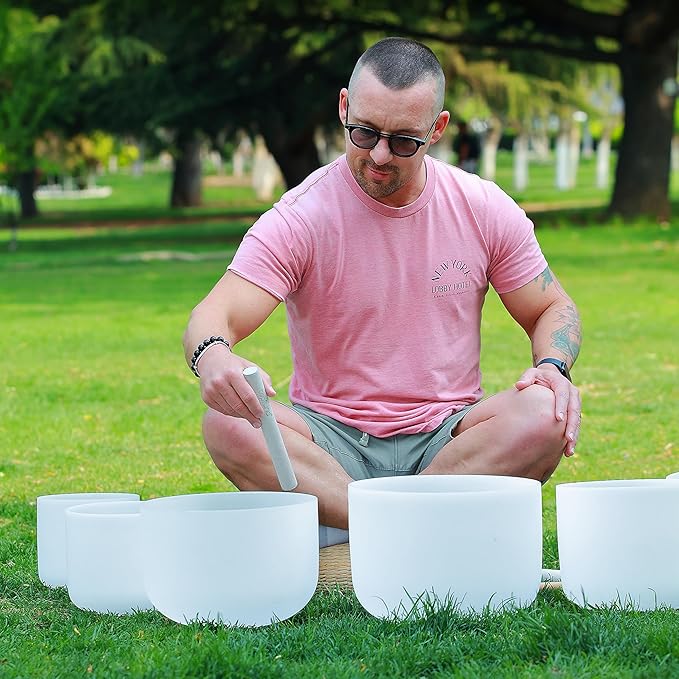 TOPFUND 10" Solid Singing Bowl Suede Mallet｜Hand-Wrapped Cowhide + Solid Beech Core (Scratch-Proof)