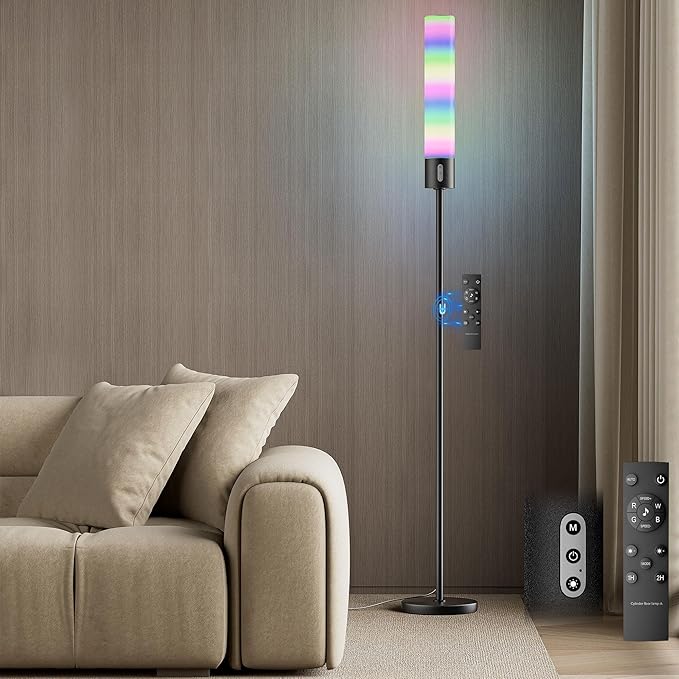 Cylindrical Floor Lamp with RGB, Led Corner Lamp with Remote Control & Warm Cool White Light, Standing Floor Lamp for Living Room, Bedroom, Office - Bloomnest