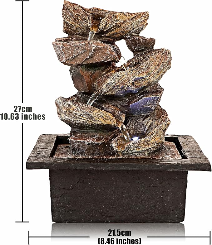 Father'sDen Collection 11-inch Waterfall Fountain Indoor - Tabletop Water Fountain - Indoor Fountains and Waterfalls with Soothing Sounds & In-Pot LED Light Enhancement - Bloomnest