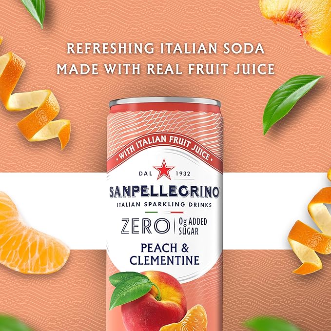 Sanpellegrino Zero Grams Added Sugar Italian Sparkling Drinks, Sparkling Peach Clementine Beverage, 24 Pack of 11.15 Fl Oz Cans - Bloomnest