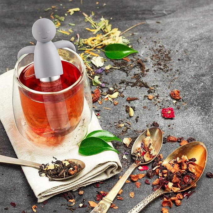 2 Pieces Tea Infuser for Loose Tea Cute Fine Mesh Tea Strainer Stainless Steel Tea Filter Ball Tea Diffuser Steeper for Teacups Teapots (Blue, Gray)