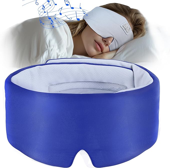 MUSICOZY Ice Silk Sleep Headphones with Bluetooth Mask, Eye Mask for Sleeping in Total Darkness, 5.4 Bluetooth Sleep Mask Sleep Headphones, Soft, Gifts for Men Women (Blue) - Bloomnest