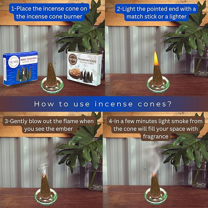 TRUMIRI Incense Cones - Combo Pack of 20 Cone Incense - 10 Frankincense + 10 Nag Champa - Insence Cones - Incense Cones Scented - Cone Incense Scents - Insense Cones - Incent Cone TRUMIRI