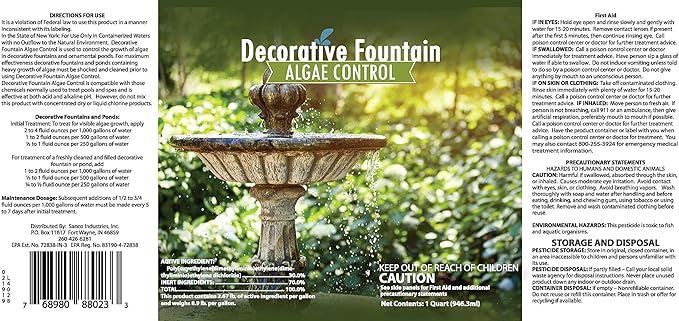 Fountain Algaecide and Clarifier - 32oz - Kills and Inhibits All Types of Algae Growth, Formulated for Small Ponds and Water Features, Treats up to 32,000 Gallons - Bloomnest