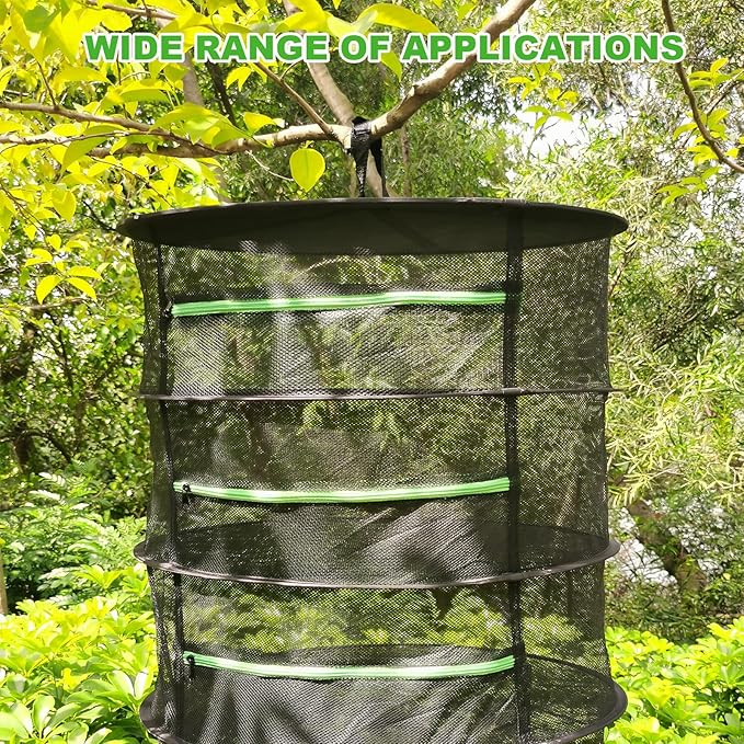 Herb Drying Rack Net Mesh with Black Zippers Hydroponics, Bonus Hook Scissor Drying Rack 2ft for Plant Bud Seed, Mesh Hanging Plant Dry, Herb Dry Net for Garden (4 L, Black Zipper) - Bloomnest