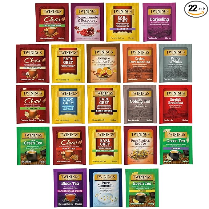 Twinings Tea Bag Sampler Assortment in Giftable Box, Variety Pack (22 Count), 22 Unique Flavours for Tea Lovers: Women, Men, Couples, Family, Friends, Coworkers - Bloomnest