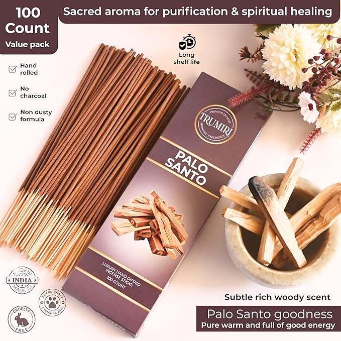 Palo Santo Incense Sticks - Pack of 100 Insence-Sticks for Removing Negative Energy - Made with Natural Incienso De Palo Santo - Scented Insense Spiritual Non Toxic Inscents