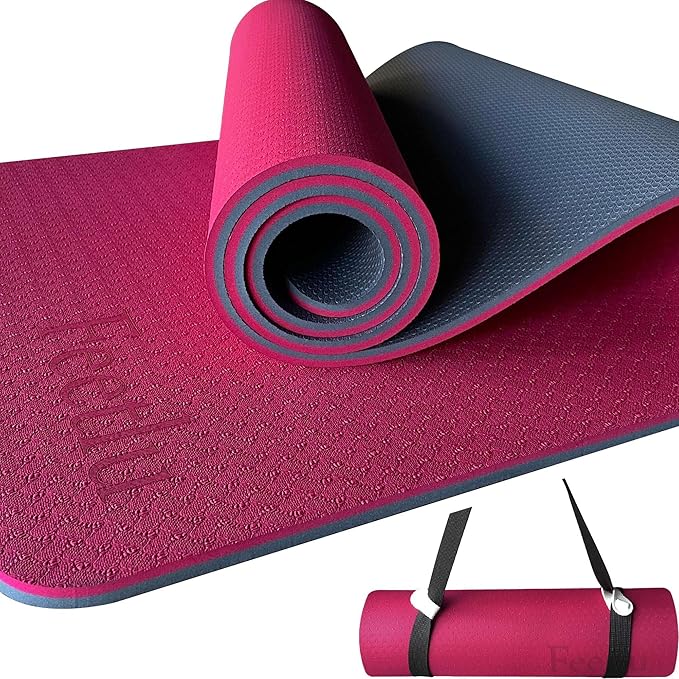 Extra Thick Exercise Yoga Mat with Strap - 2/5 Inch (10MM), Non-Slip Workout Mat for Yoga, Pilates, and Floor Exercises - Bloomnest