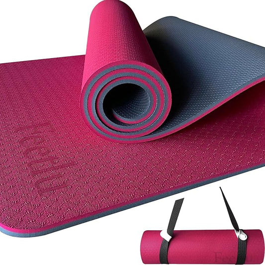 Extra Thick Exercise Yoga Mat with Strap - 2/5 Inch (10MM), Non-Slip Workout Mat for Yoga, Pilates, and Floor Exercises - Bloomnest