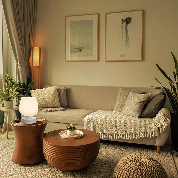 Touch Bedside Lamp, Mini Stepless Dimmable Table Lamps for Bedroom for Night Stands, Small Desk Lamp with Brightness Memory, USB Charging Ports, Warm LED Bulb, White, Round Shape, 1 Set - Bloomnest