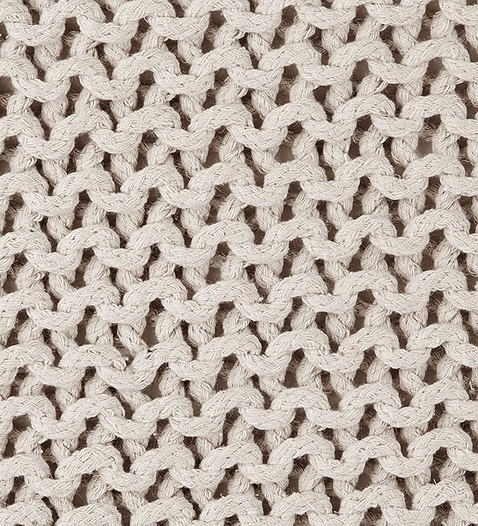 REDEARTH Square Pouf Ottoman Foot Stool - Hand Knitted Bean Bag - Cord Boho Pouffe - Accent Poof for Living Room - Nursery - Bedroom - Kids Bedroom - Patio - 100% Cotton (16" x 16" x 16") - Ivory - Bloomnest