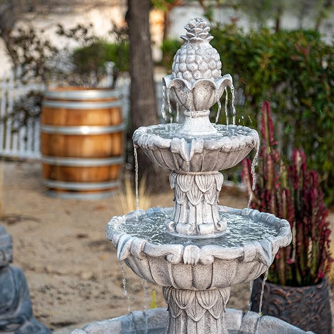 58.3" 3-Tier Outdoor Freestanding Water Fountain - Classic Leaf Design, Large Bird Bath with Pump - Ideal for Yard, Lawn and Garden Décor - Bloomnest