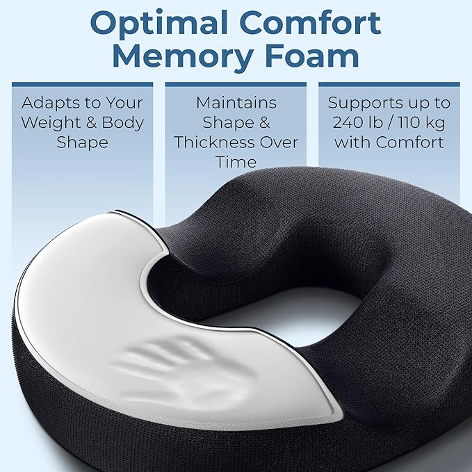 5 STARS UNITED Donut Pillow Hemorrhoid Tailbone Cushion – Large Cushion for Pain Relief – Coccyx, Prostate, Sciatica, Pelvic Floor, Pressure Sores, Pregnancy, Postpartum Recovery, Black - Bloomnest