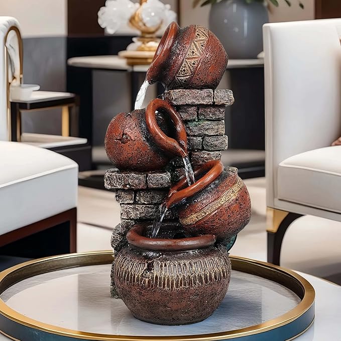 Indoor Desktop Fountain with Led Light - Layered Rock Waterfall Fountain, 13.77 x 5.9 x 5.9 inches, Silent Tabletop Water Feature Decor for Relaxation - Bloomnest