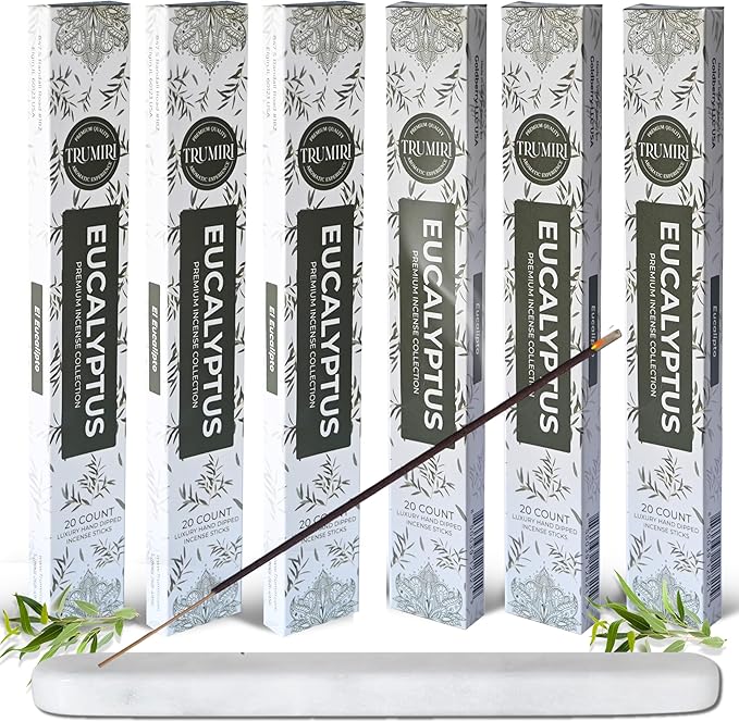 Eucalyptus Incense Sticks - Total 120 Insence-Sticks - 6 Packs of 20 Insense - Inciensos - Inscents - Natural Non Toxic Ingredients - Incents - Incence - Inscense - Insents TRUMIRI