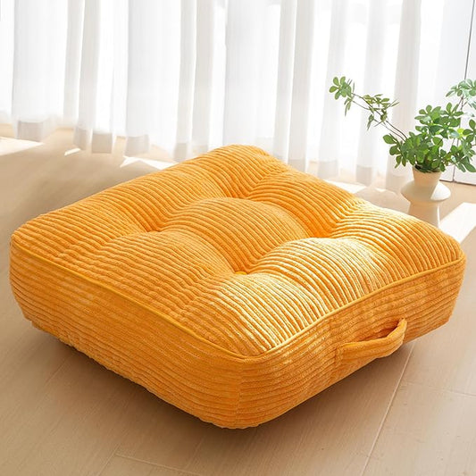 6" Washable Floor Pillow Cushion for Adults, Meditation Cushion Pillow, Large Square Floor Sitting, Removable Tufted Corduroy Cover, for Tatami Living Room or Yoga, 22x22 Inch, Machine Washable - Bloomnest