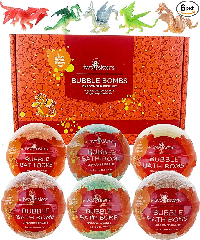 Dragon Bath Bombs for Kids with Surprise Toys Inside (6 Pack) - Large Bubble Bomb, Gentle and Safe, USA Made, Birthday Gift for Boys and Girls by Two Sisters - Bloomnest