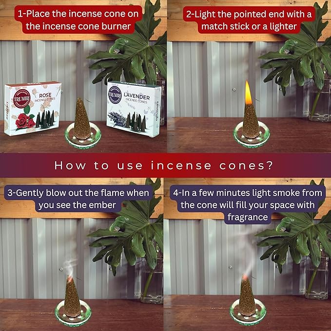 TRUMIRI Incense Cones - Combo Pack of 20 Cone Incense - 10 Rose + 10 Lavender - Insence Cones - Incense Cones Scented - Cone Incense Scents - Insense Cones - Incent Cone TRUMIRI
