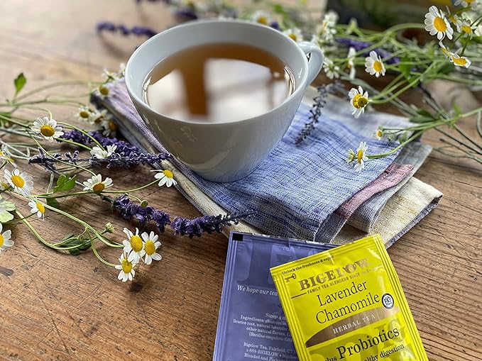 Bigelow Lavender Chamomile Plus Probiotics Herbal Tea, Caffeine Free with Lavender Chamomile, Box, 108 Total Tea Bags, 18 Count (Pack of 12) - Bloomnest