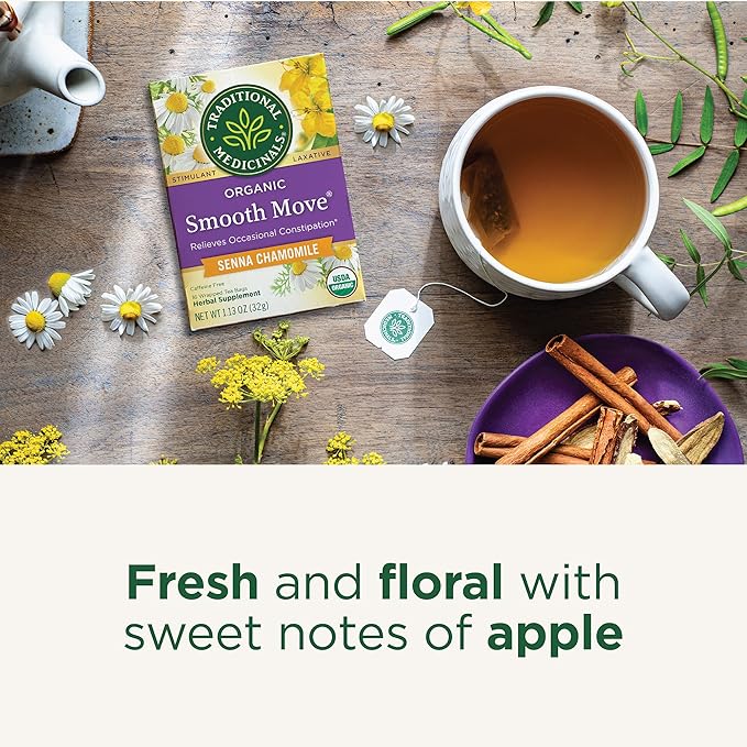 Traditional Medicinals Organic, Smooth Move Tea, Chamomile & Senna - Helps Relieve Constipation Overnight - Kosher, Non-GMO, Caffeine-Free, Compostable - 96 Tea Bags (6 Packs of 16) - Bloomnest