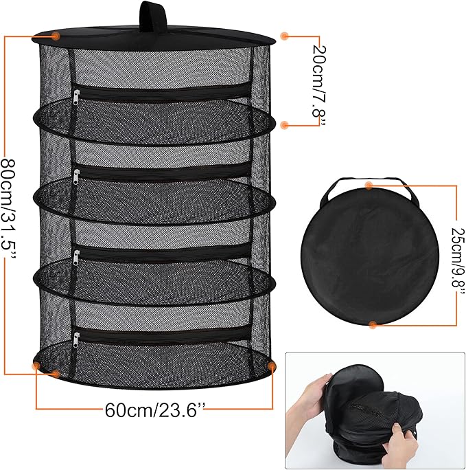 Desy & Feeci 4-Layer Herb Drying Rack - Collapsible Mesh Hanging Dryer Net for Herbs, Flowers, Tea, Fruits, and Vegetables - Includes S-Hook & Storage Bag (24" x 31") - Bloomnest