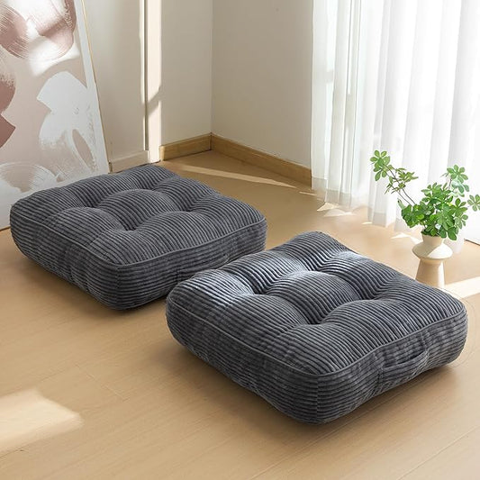 6" Washable Floor Pillow Cushion for Adults, Meditation Cushion Pillow, Large Square Floor Sitting, Removable Tufted Corduroy Cover, for Tatami Living Room or Yoga, 22x22 Inch, 2Pack, Machine Washable - Bloomnest