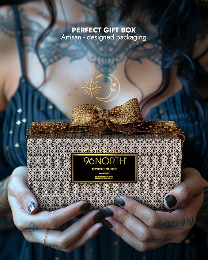 96NORTH Luxury Black Candle | Large 3-Wick Jar Candle | Up to 40 Hours Burning Time | 100% Natural Soy Wax | Relaxing Aromatherapy Aesthetic Candle | Housewarming Gift for Men and Women - Bloomnest