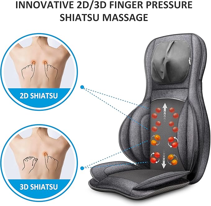 COMFIER Neck Back Massager with Heat, Compression 2D/3D Shiatsu Massager Chair Pad, Multiple Settings Massage Seat for Full Body Office Home Use - Bloomnest