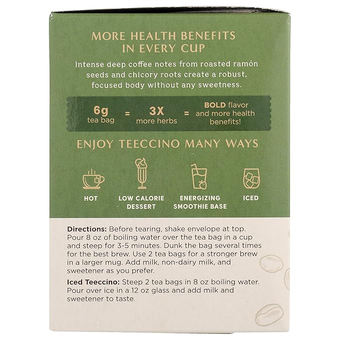 Teeccino French Roast Herbal Tea - Rich & Roasted Herbal Tea That’s Caffeine Free & Prebiotic for Natural Energy, Coffee Alternative, 10 Tea Bags (Pack of 6) - Bloomnest
