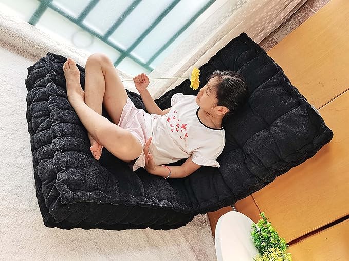 Verpert Floor Pillow 25x25 Inch Square Meditation Cushion Floor Seating for Adults Oversized Tufted seat Cushion Reading Nook for Kids, Yoga Meditation Pillow for Sitting on Floor (Black)
