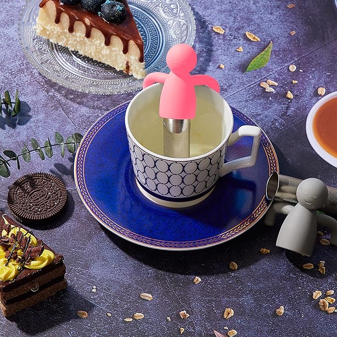 Hicarer 2 Pieces Tea Infuser for Loose Tea Cute Fine Mesh Tea Strainer Stainless Steel Tea Filter Ball Tea Diffuser Steeper for Teacups Teapots, 2 Colors (Pink, Gray)