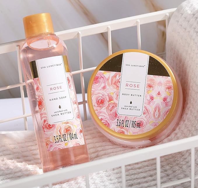 Spa Luxetique Spa Gift Set, Bath Gift Set for Women, 10 Pcs Rose Bath Set, Pink Tote Gift Bag with Shower Gel, Bubble Bath, Body Lotion, Hand Cream, Christmas Beauty Gifts for Women - Bloomnest
